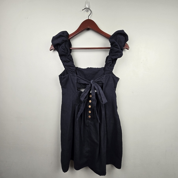 Free People Bom Bom Island Ruffle Mini Dress Cotton Linen Black Womens‎ Size SP - Picture 11 of 16